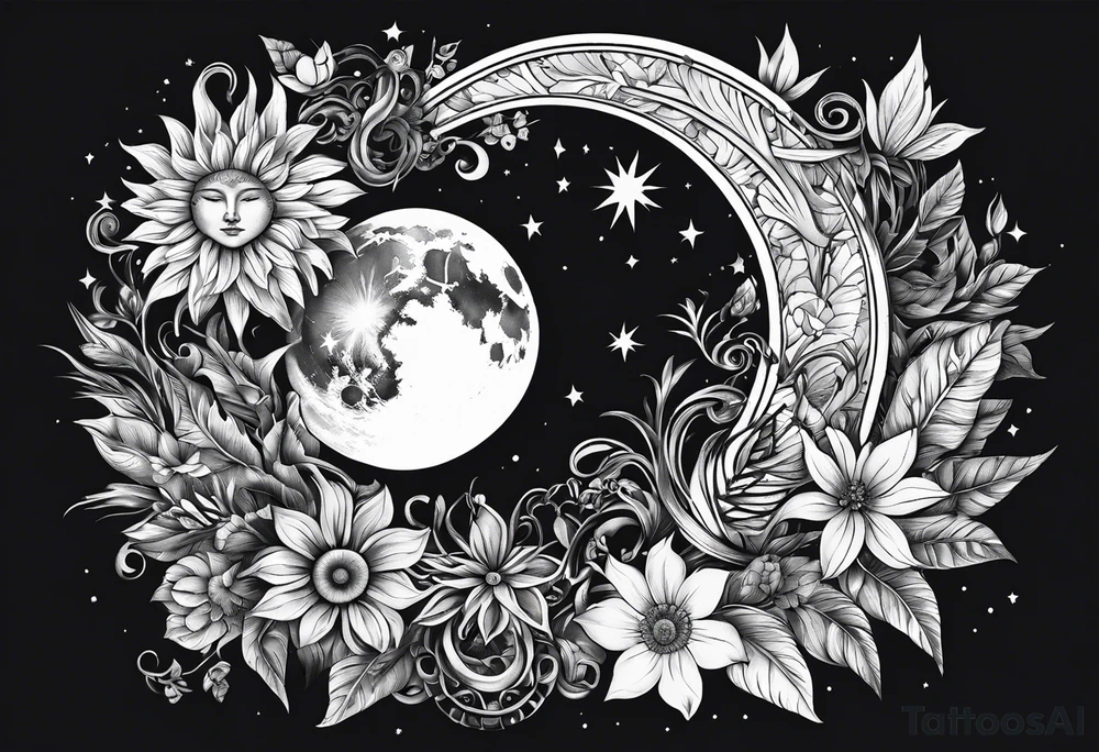 Sun and moon and garden tattoo idea