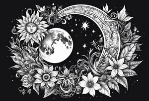 Sun and moon and garden tattoo idea