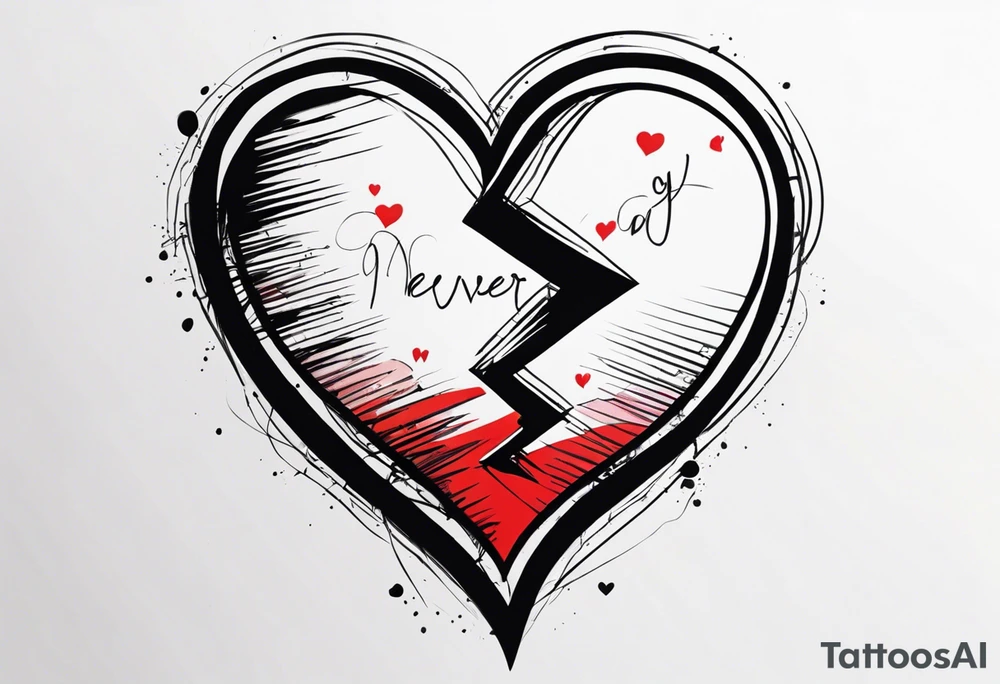 Broken Heart that says Never Say Never tattoo idea
