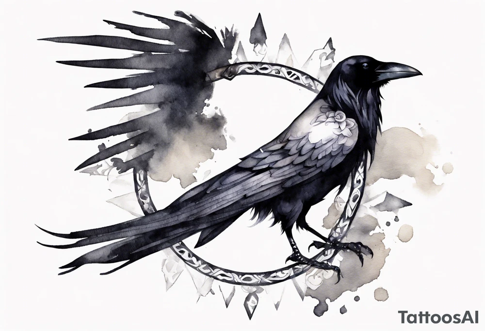 raven wearing a white ribbon around left leg tattoo idea raven wearing a white ribbon around left leg tattoo idea