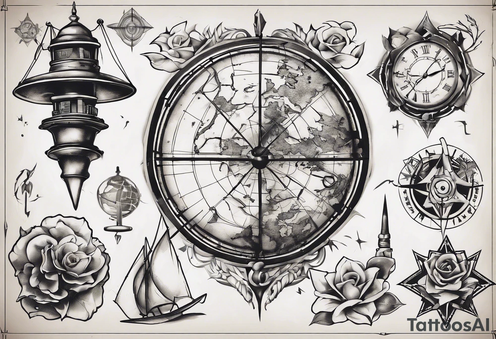 Landkarte mit koordinatennetz, im alten pergamentstyle tattoo idea