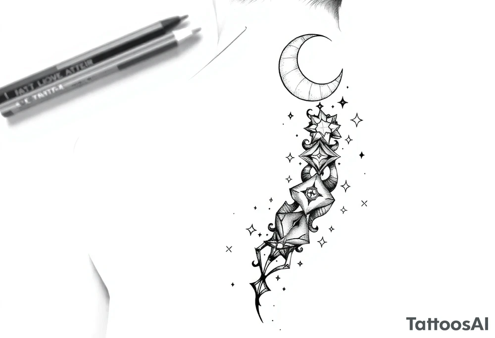 things to add on to a spine tattoo with moon and stars tattoo idea