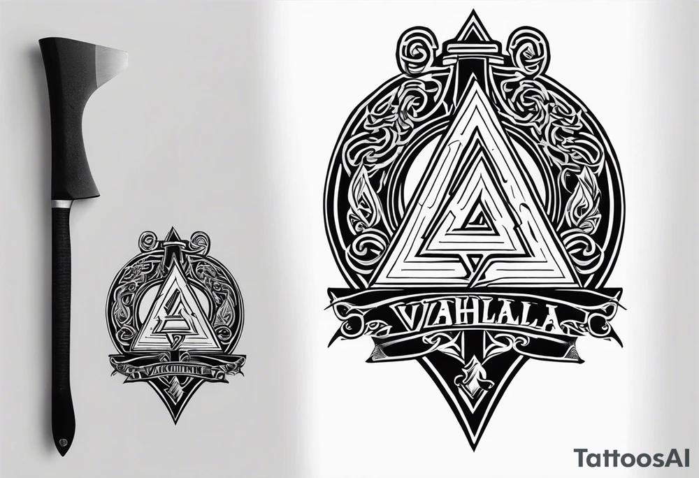 Valhalla shield sword axe Valknut fire tattoo idea