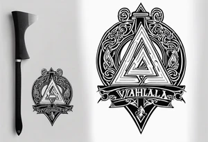 Valhalla shield sword axe Valknut fire tattoo idea