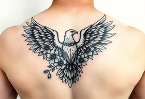 eagle and flowers wings not opened in the arm tattoo idea
