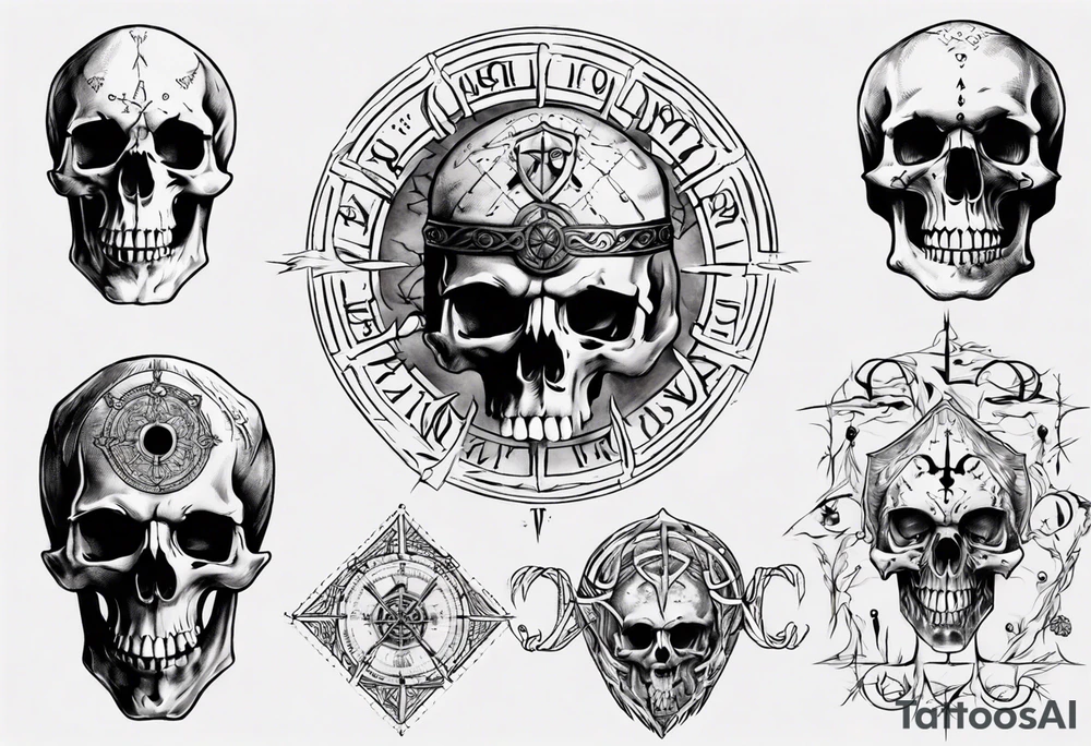 Skull, Lord of the rings, Vegvisir tattoo idea