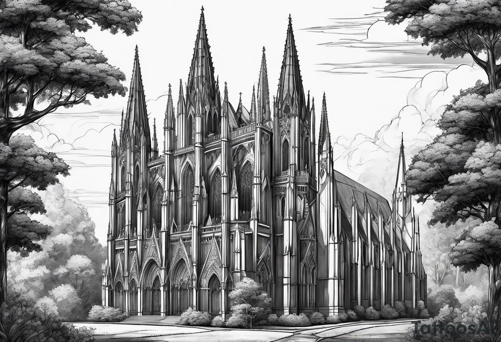 gothic cathedral with knight in armor tattoo idea