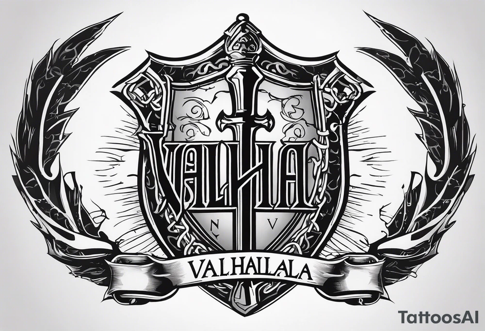 Valhalla sword shield barb wire chain tattoo idea