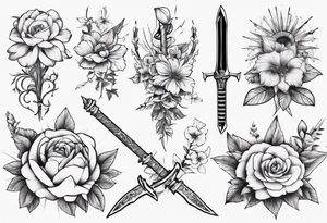 flowers with weapon tattoo idea