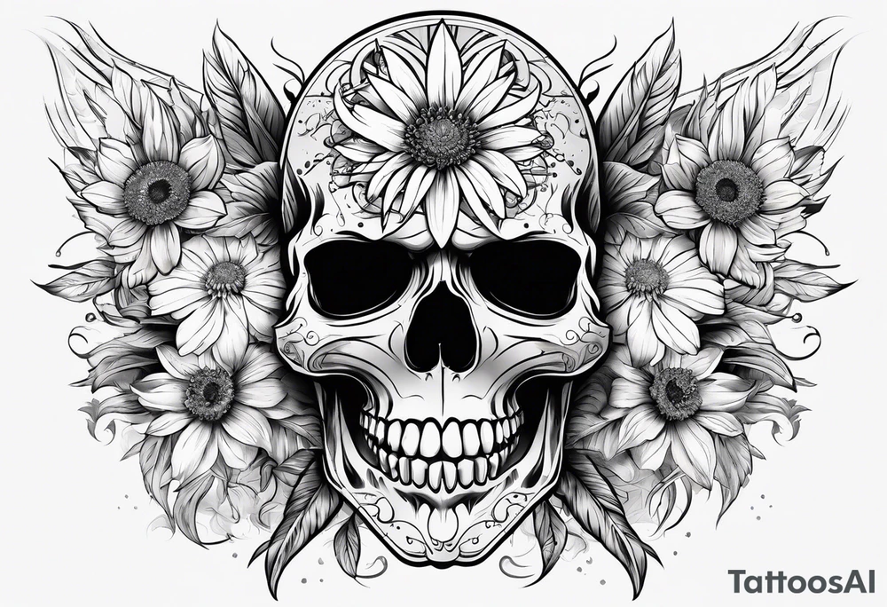 skull and aster tattoo idea