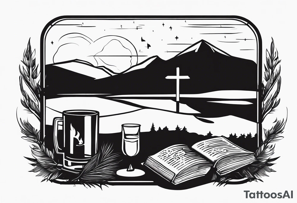 cross, campfire, golf , whiskey glass, cabin tattoo idea cross, campfire, golf , whiskey glass, cabin tattoo idea