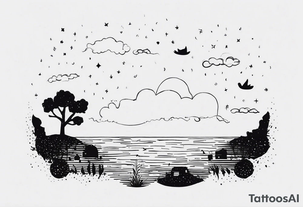 Use the lyrics
 "Weathered and fading
Who feels alone in the world?
You do
Too complicated
It's not the same anymore
You're through"

from the song "Only Friend" - Wallows

include little icons relevant to the song like the earth or a rainy cloud (examples_ tattoo idea
