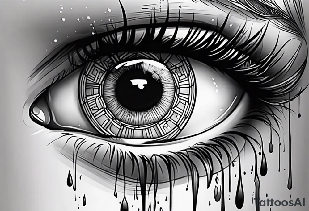 Realistic eye crying tears tragedy and death tattoo idea
