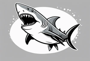 Black and grey cartoon shark standing up with chicken legs for a tail tattoo idea