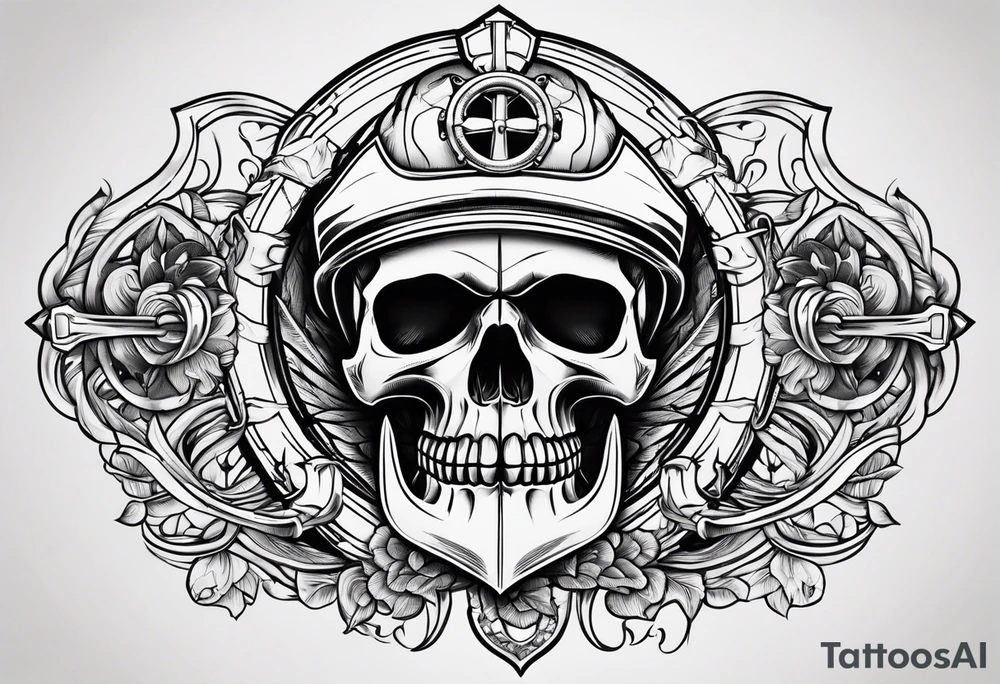 half anchor half helm
simple lines
no skulls tattoo idea