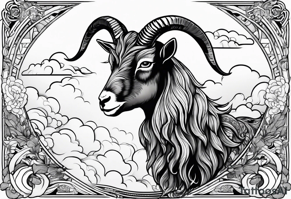 full body goat with clouds in japanese style tattoo idea