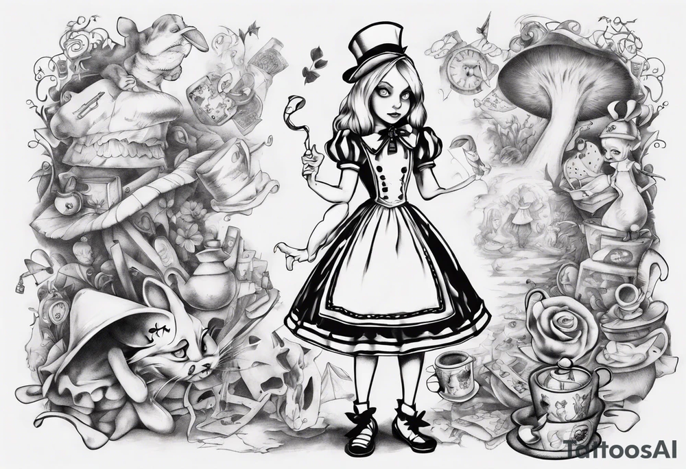 Alice in wonderland mural, "Alice, Don't Get Lost In Wonderland" tattoo idea