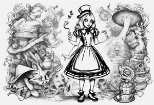 Alice in wonderland mural, "Alice, Don't Get Lost In Wonderland" tattoo idea