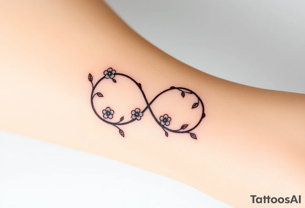 An infinity symbol made of intertwined vines, with delicate flowers blooming along its curves, representing love that grows over time tattoo idea