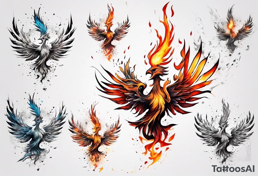 Phoenix bursting out of ashes tattoo idea