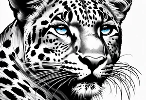 you leopard with blue eyes walking in a nautical setting tattoo idea