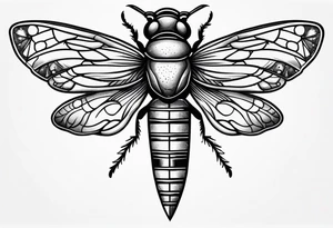 Cicada stippled and shaded with sword going through it tattoo idea