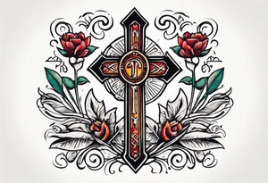 a cross with text MÉS QUE UN CLUB tattoo idea