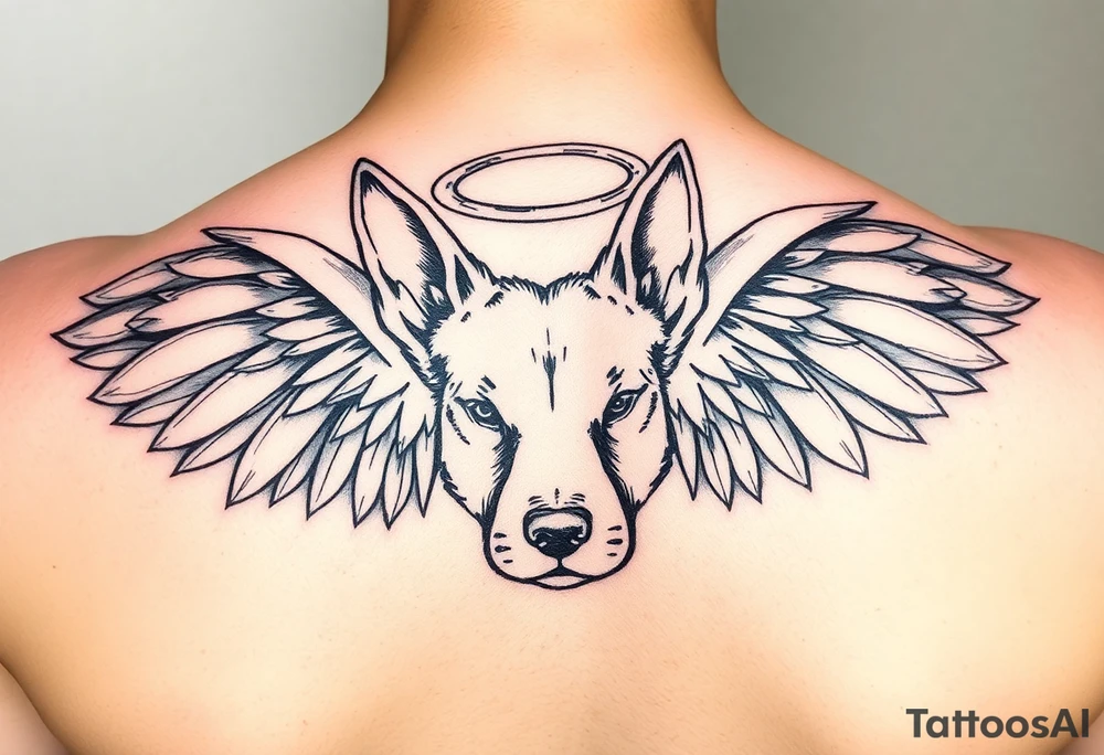 Dog ears with wings and halo tattoo idea