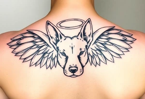 Dog ears with wings and halo tattoo idea