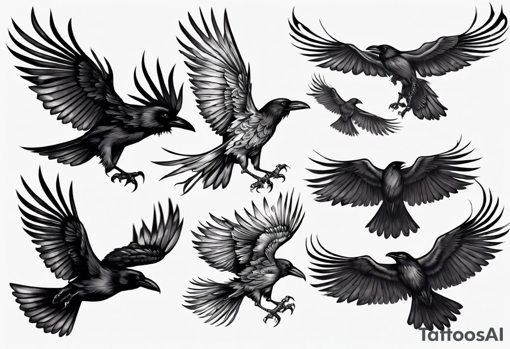 raven flying toward foreground tattoo idea