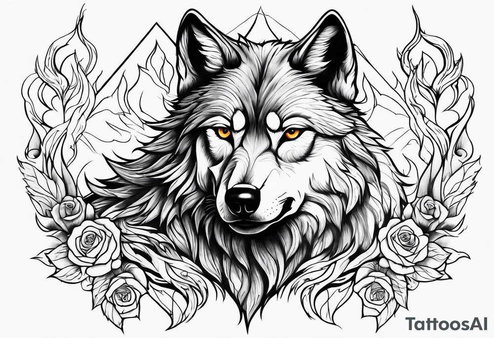 Wolf from flames from rose tattoo idea