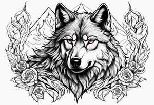Wolf from flames from rose tattoo idea