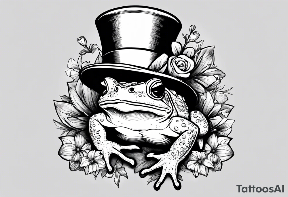 Toad in a top hat holding flowers to go on a date tattoo idea