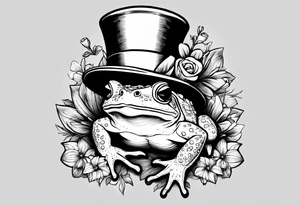 Toad in a top hat holding flowers to go on a date tattoo idea