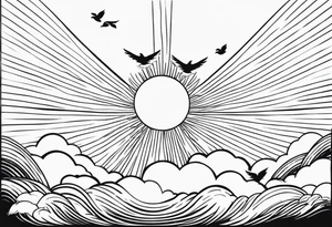 doves and sunrays across the clouds tattoo idea