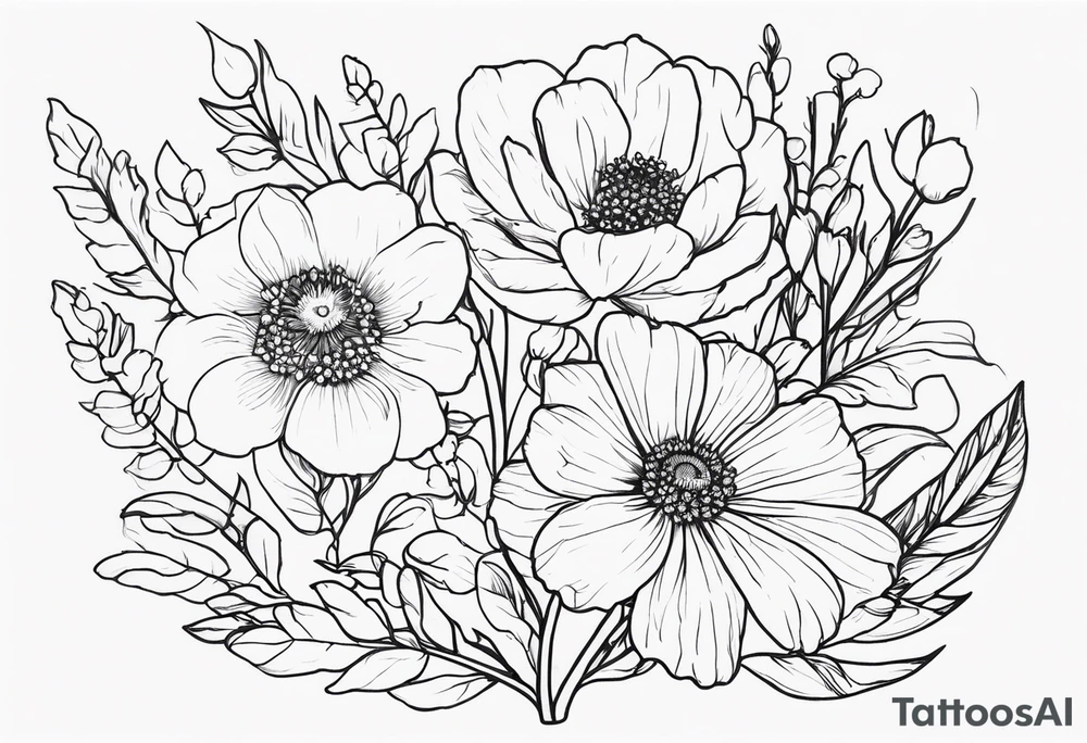 November birth flower and July birth flower in a bouquet tattoo idea