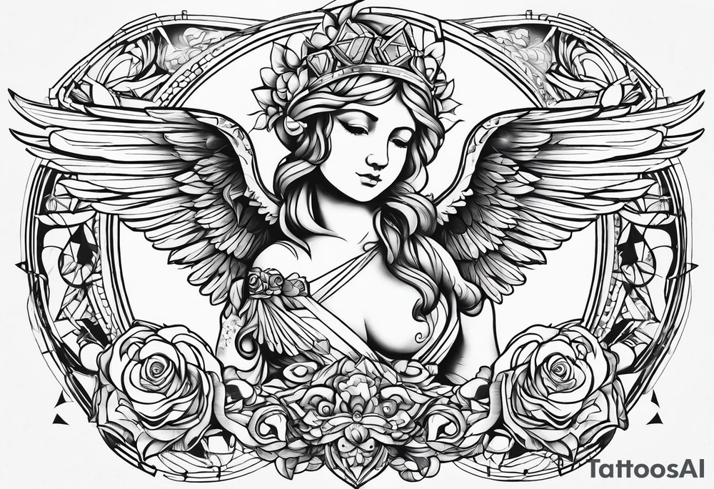geometric cherub tattoo idea
