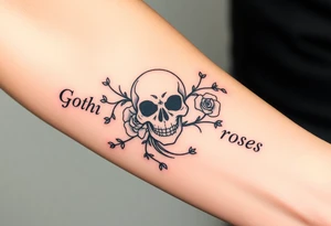 gothic skull intertwined with climbing roses and thorny vines tattoo idea