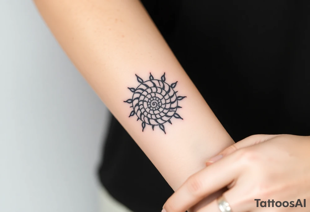 Fibonacci spiral shell sun tattoo idea