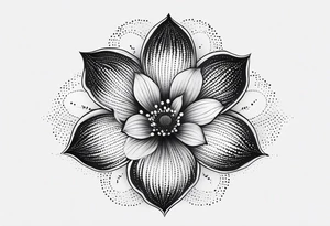 Design a minimalist floral tattoo featuring a single, graceful flower with intricate petal details in black ink tattoo idea