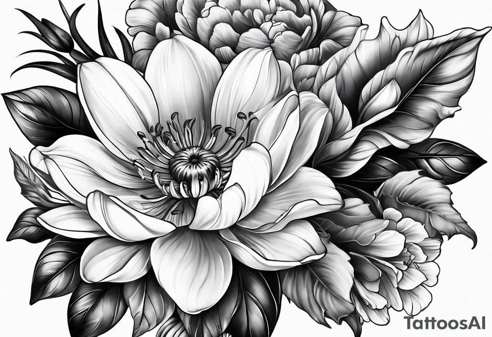 Extremely hyper realistic flowers tattoo idea