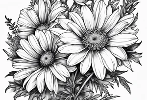 daisies, larkspur, olive stem tattoo idea
