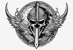 Valhalla sword shield dragon axe viking 
ship tattoo idea