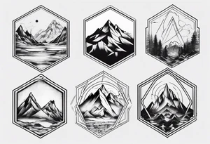 A hexagon with mountains extending beyond the boundary of the figure tattoo idea