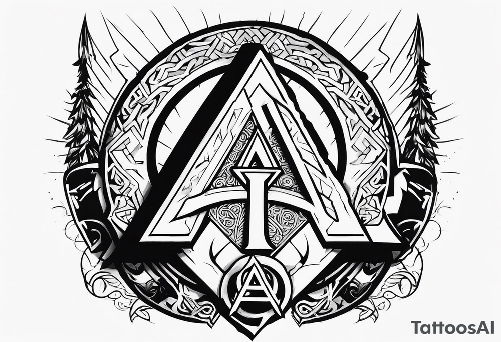 Valhalla  sword shield axe Valknut fog stairs tattoo idea