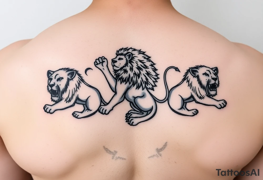 Leo zodiac sign with other lions tattoo idea