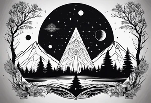 nature vs space with yggdrassil in triangle tattoo idea