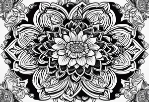 Mirrored style. Mexican flower mandala design minimalist fine line tattoo idea