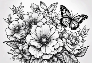 Flowers with "Ruby" and butterflies around it tattoo idea