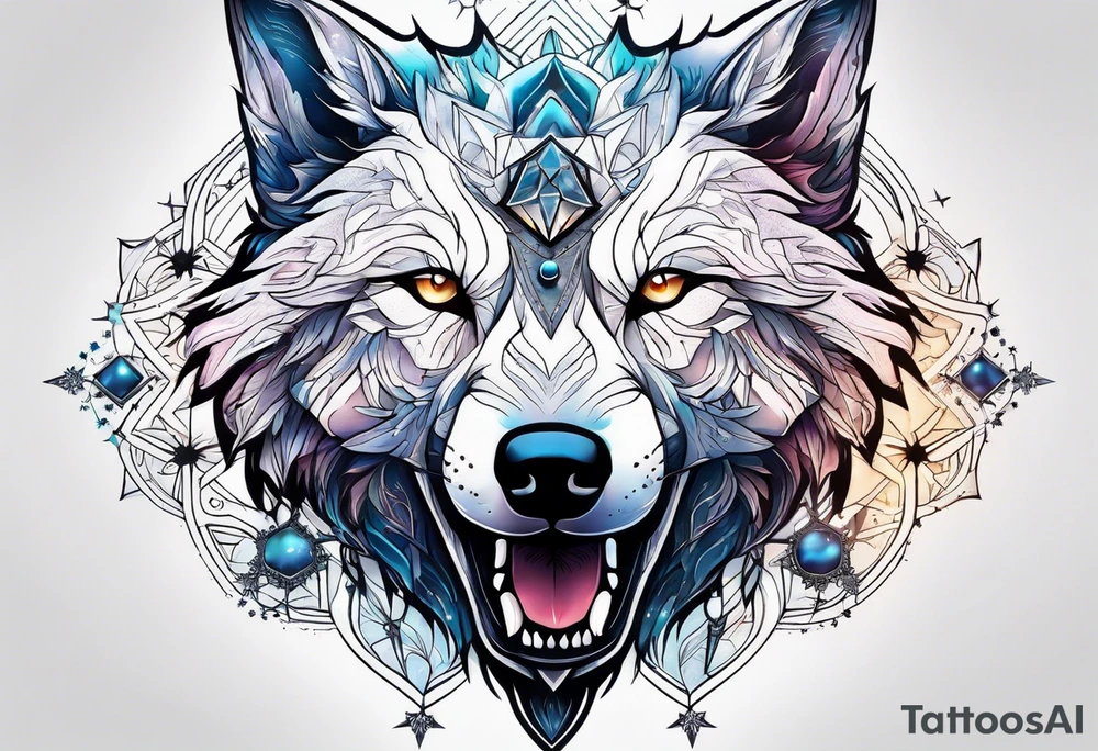 Constellation, animal alien wolf, snowflake tattoo idea